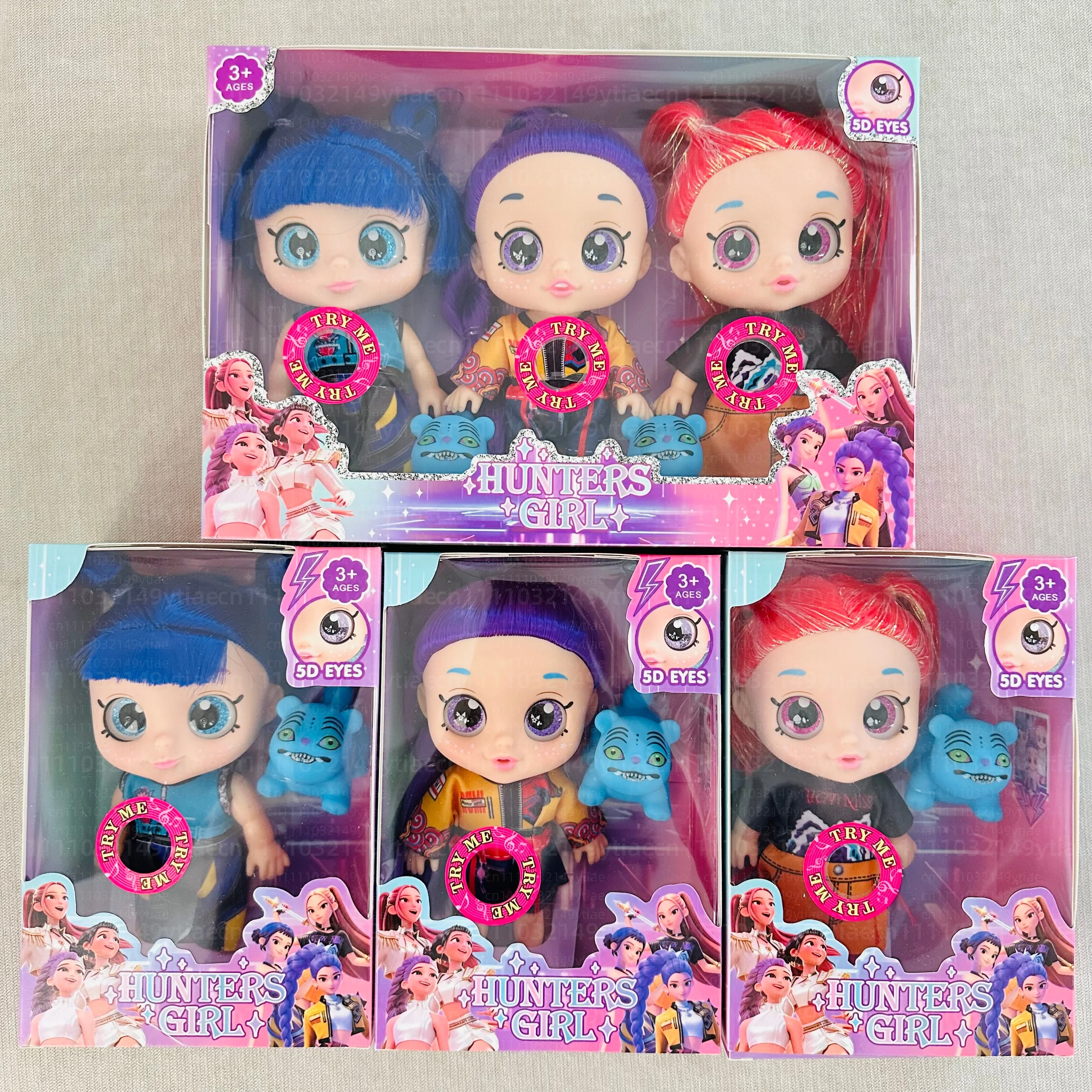 KPOP Demon Huntress Doll 7Inch Hunters Girl 5D Sparkle Eyes Vinyl Toy with Theme Music Anime Collectible Doll for Kids Girl Fans