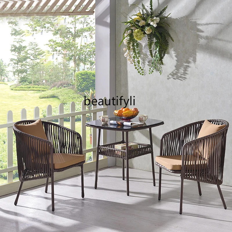 

Rattan Three-Piece Tables and Chairs Coffee Shop Tables and Chairs Creative Fashion Outdoor Furniture Designer Model