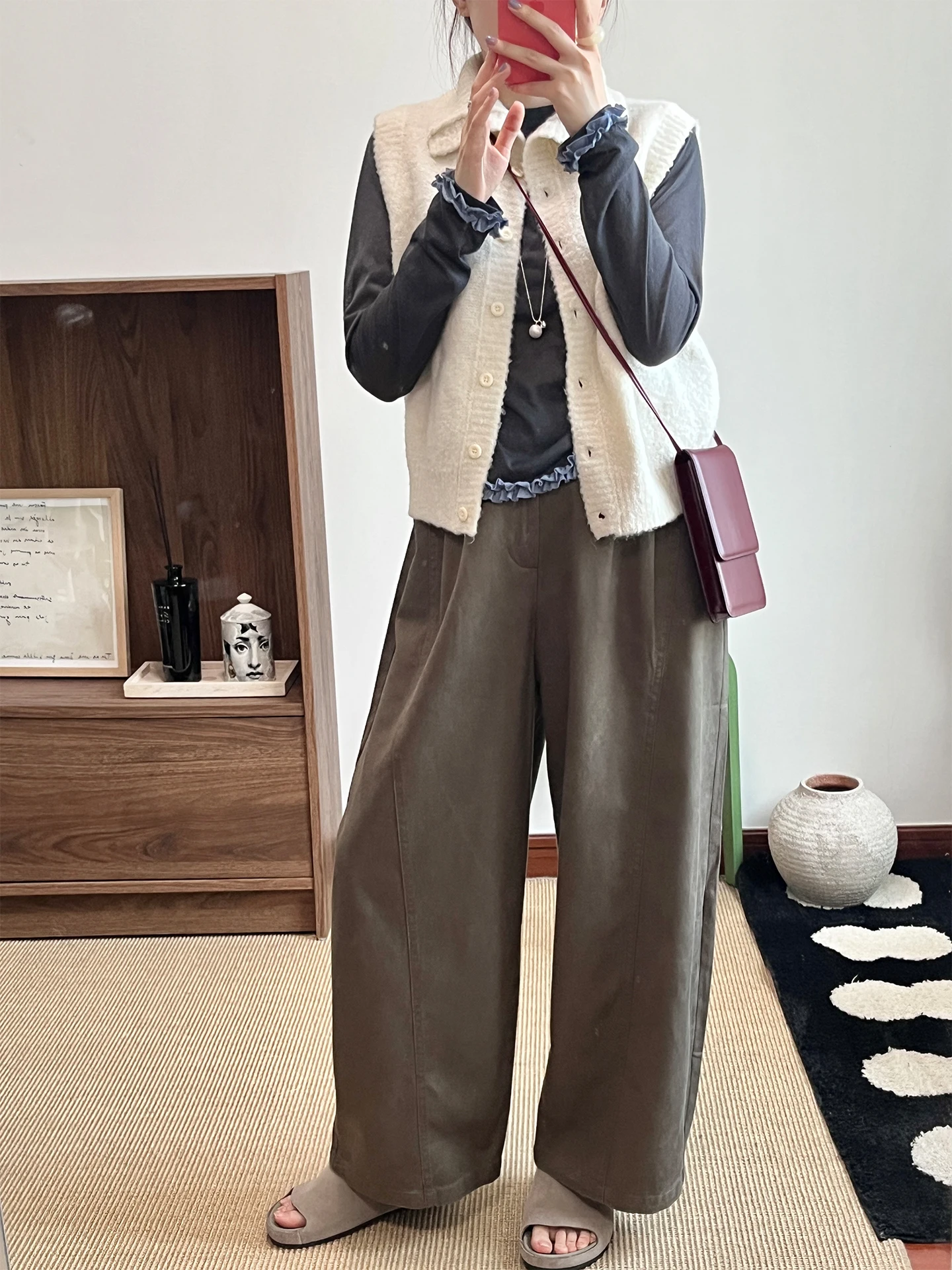 Pantalones Casuales Rcelle Recomendados por Wini, Corte Recto Simple, Cintura Alta, Pierna Ancha, Pantalones de Primavera/Verano para Mujer, Ajuste Cómodo
