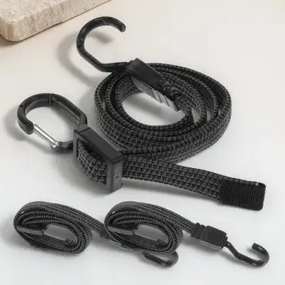 

3pcs Heavy Duty Bungee Straps Luggage Rope Elastic Black Adjustable Hooks Long Strong Wide Flat Camping Outdoor Truck Cargo