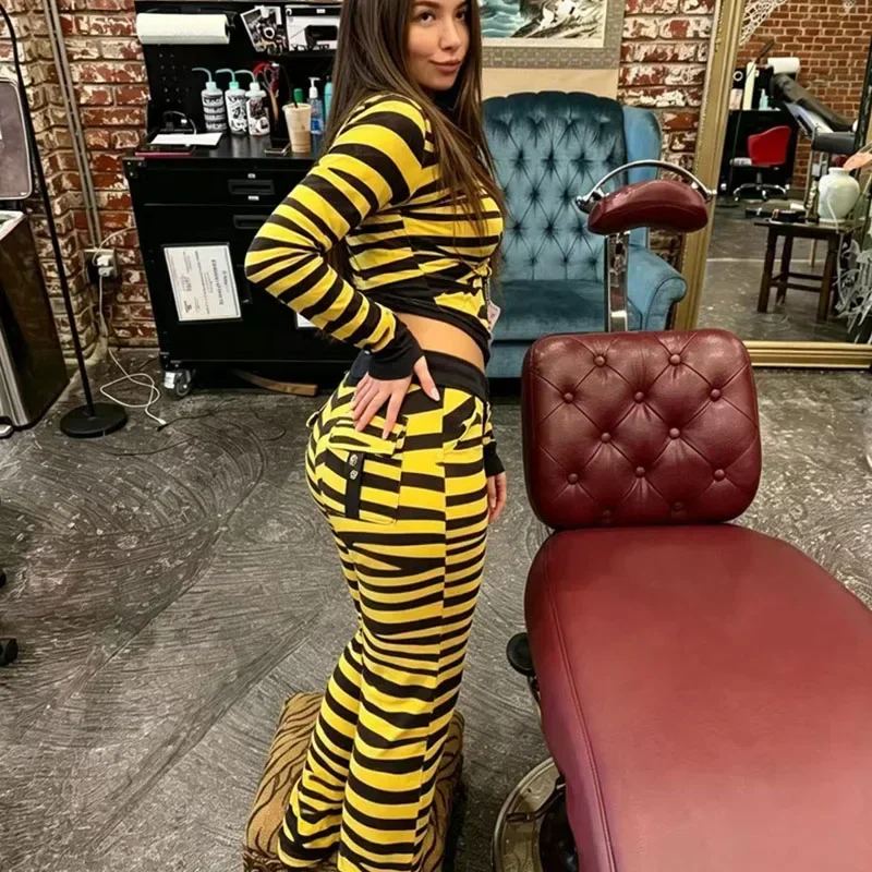 Activewear Zebra Leopard 2 Pieces Set for Woman Tracksuits Casual Joggers Zipper Hooded Cropped Jacket and Pants Ensemble Sport