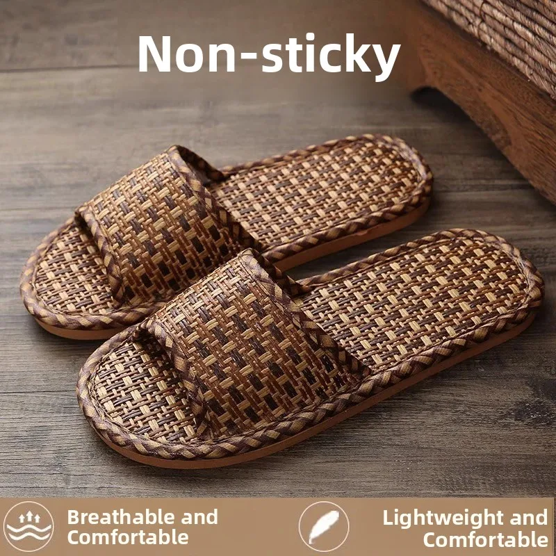 Home Use Bamboo Rattan Slippers Wooden Floor Indoor Grass Mat Cool Slippers Men Women Linen Slippers Summer Hotel  Si...