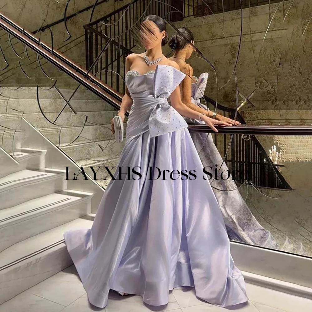 LAYXHS Abiti da sera con scollo a cuore di lusso A-Line Abiti da ballo con pieghe con fiocco in rilievo lucido Abiti personalizzati