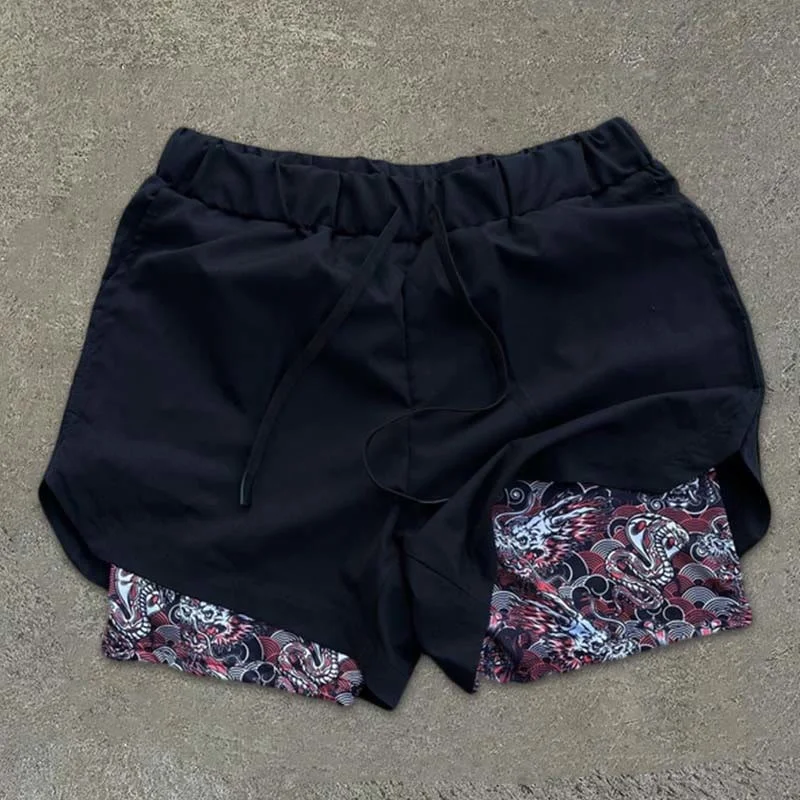 Quick Drying Summer Shorts For Men Wooden Double Layer Shorts Breathable Beach Shorts Large Comfortable Fitness Sports Shorts