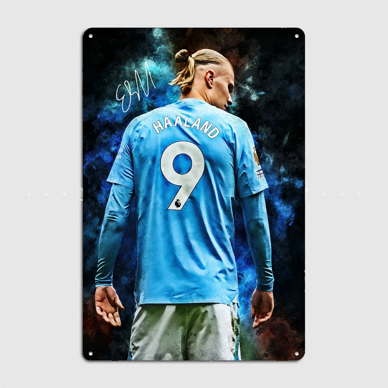 Erling Haaland Football Player Poster Metal Posters Living Sign Indoor Outdoor Room Decoration Home Bar Decor Wall Decor