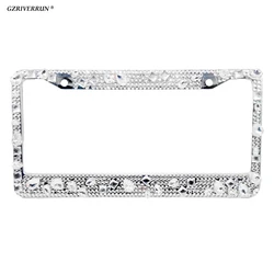 Crystal Diamond Rhinestone Metal License Plate Frame for USA Canada Car Bling Accessories Auto Numbers Holder Cover Decoration
