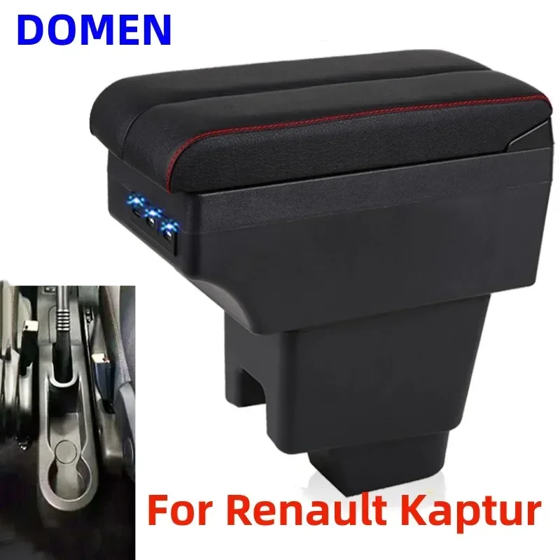 

For Renault Kaptur Armrest box Central Store Content With Retractable Cup Hole Large Space Dual Layer USB Charging