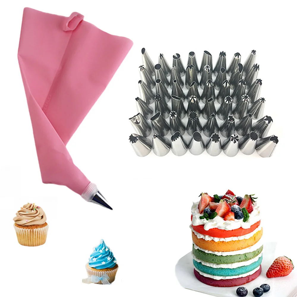 26 /50PCS Cake Decorating Tools Reusable Silicone Pastry Bag Stainless Steel Cake Nozzle Icing Piping Nozzles Pastry Set