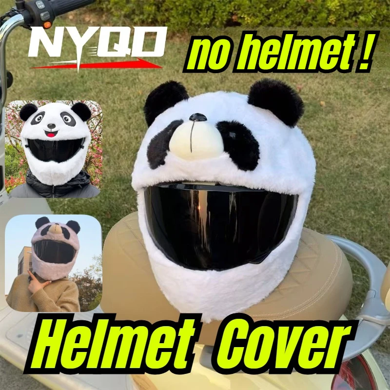 Cute Panda Motorcycle Cartoon Plush Helmet Cover, Fun Helmet Decor Universal Decoration Accessory for Full‑Face Moto Helmet