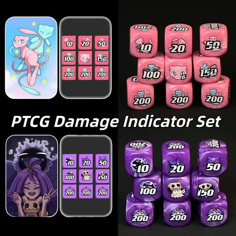 

PTCG Mew/Gengar/Mimikyu Series Game Damage Indicators Pvc Dice Tin Box Set Portable Storage Trading Card Board Game Toys Gift