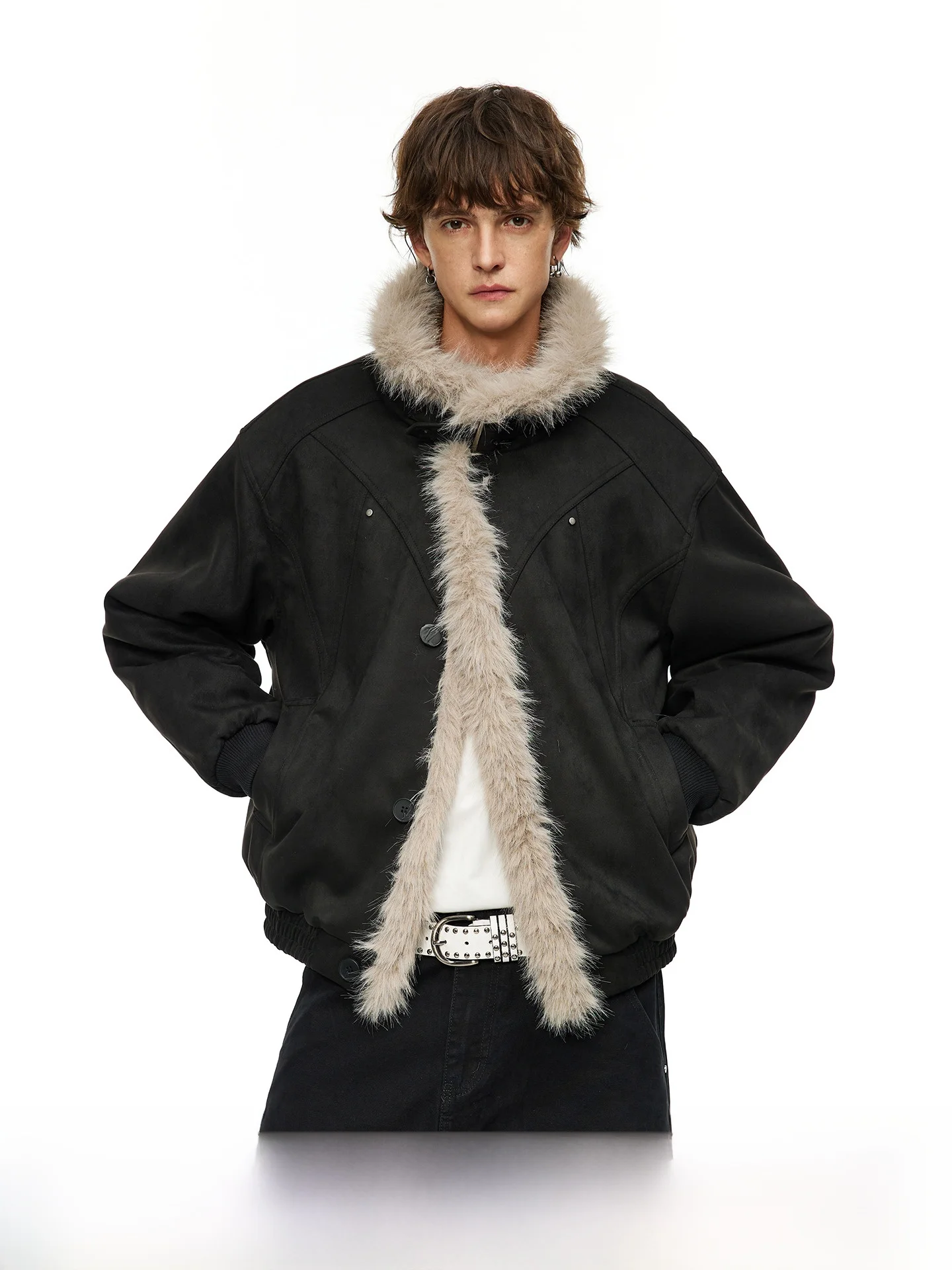 

ex Retro American Sle Suede Cotton Jaet Warm Versatile Youth Faion Winter Coat for Couples Casual Loose Fit Zipper