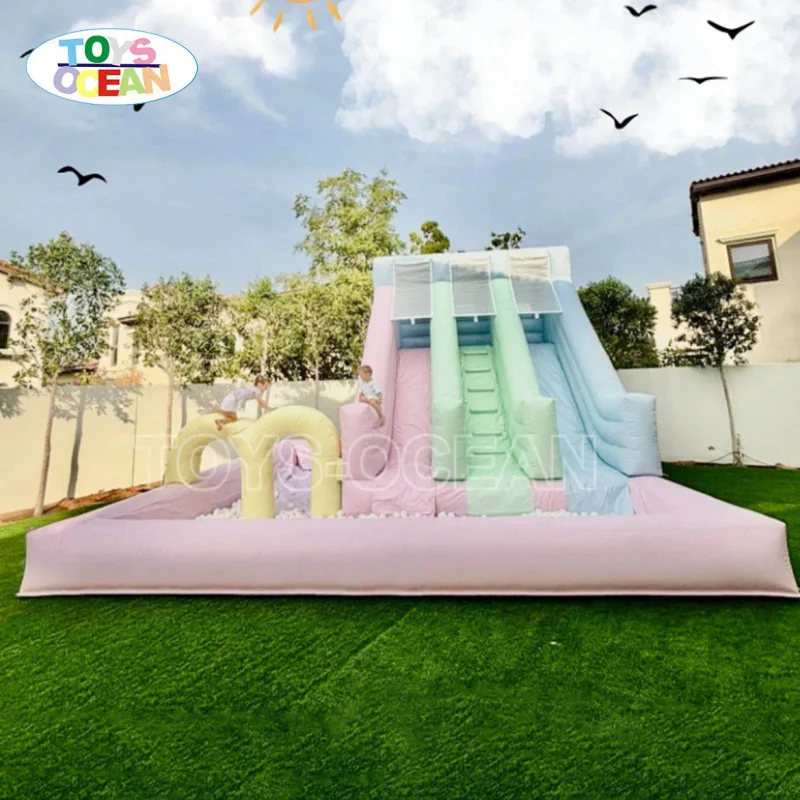 Commercial Heavy Duty Dry and Wet 3 Way Inflatable Slide, Macaron Color Kids Water Slide With Pool for Rental Business