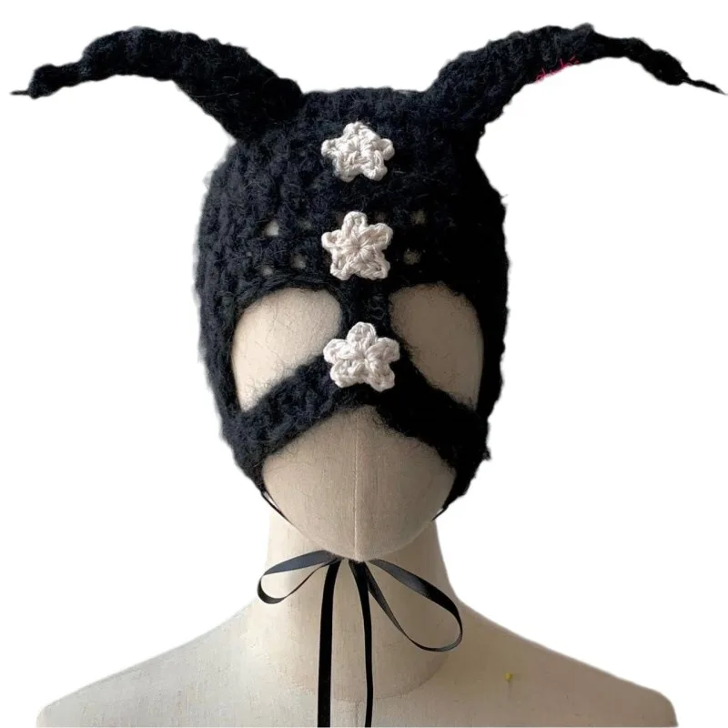 Knit Beanie Hat Devil Horns Halloween Ski Masks Winter Caps Knitted Hats Pranky Props for Adults Women Funny Halloween Hat