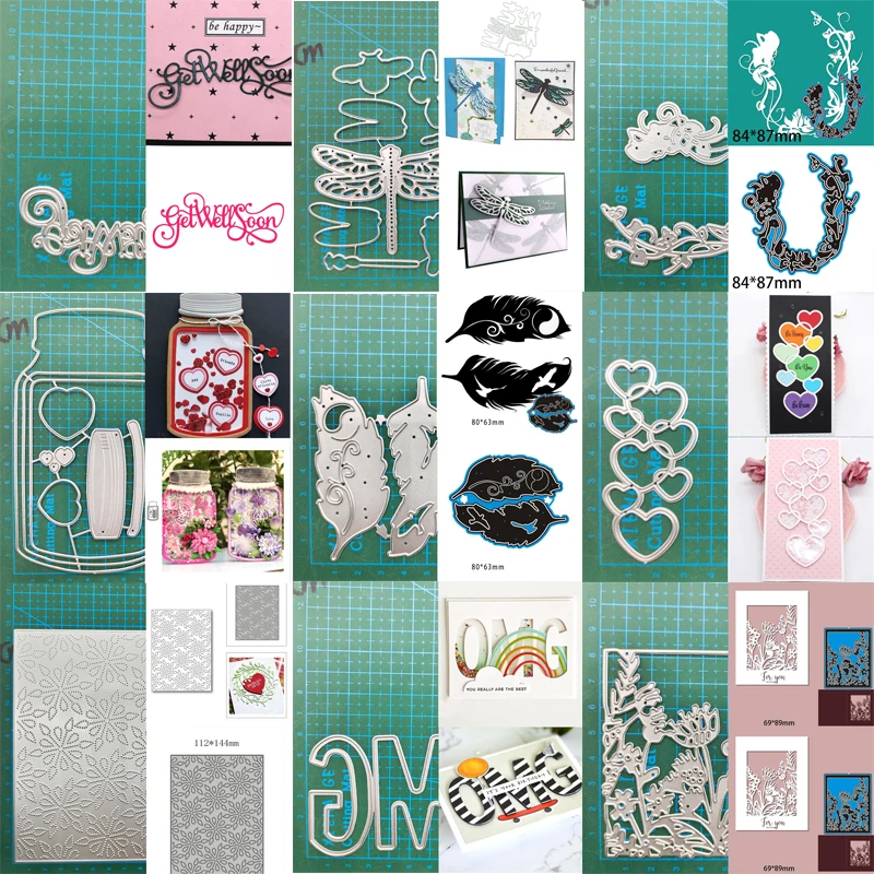 Stanzformen Metall Meerjungfrau Blume Hintergrund Rahmen Flasche Buchstabe herzförmige Libelle Scrapbooking Weihnachten DIY Handwerk gestanzt