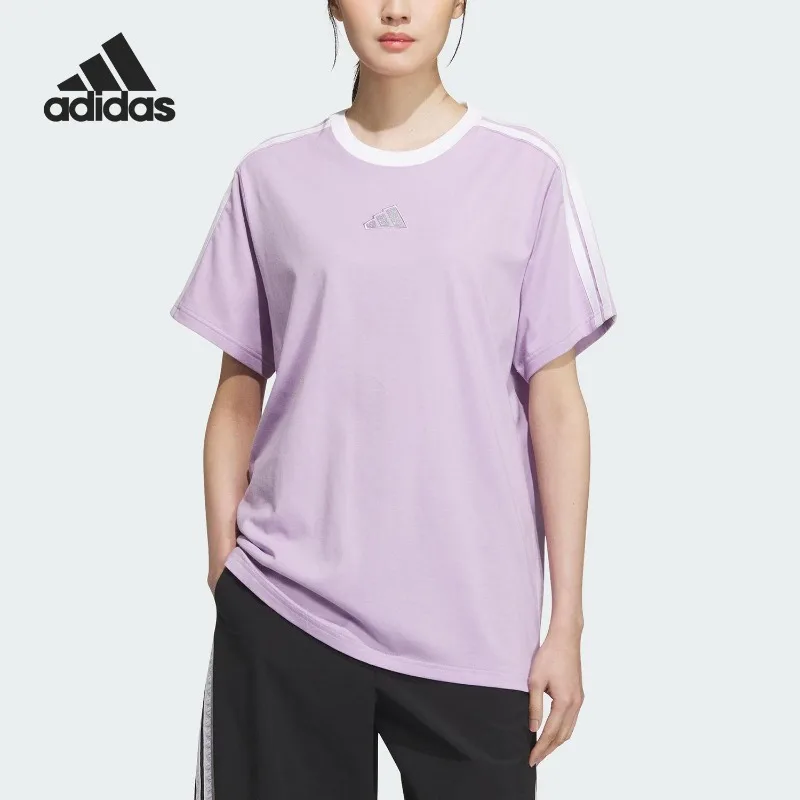 

Adidas Summer Ladies Crew Neck Striped Sports Loose Casual Short Sleeve KB7760