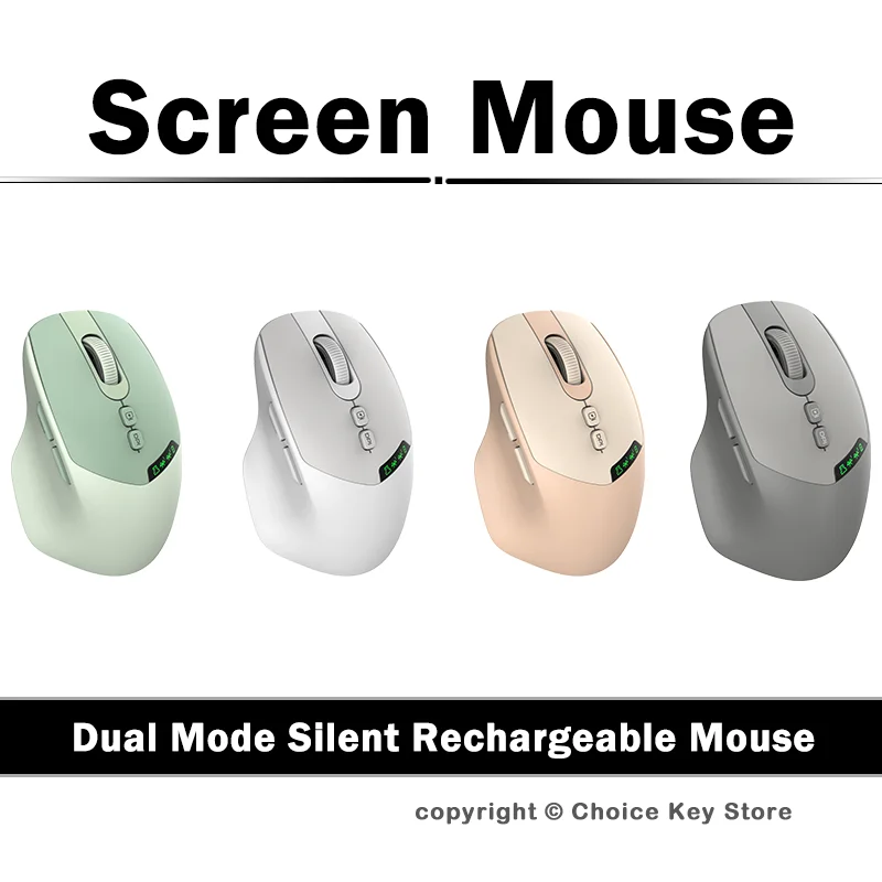 Dual Mode Wireless Mouse T02 Bluetooth 2.4G Silent Rechargeable 500mAh Large Battery Display DPI Adjustable for PC Laptop