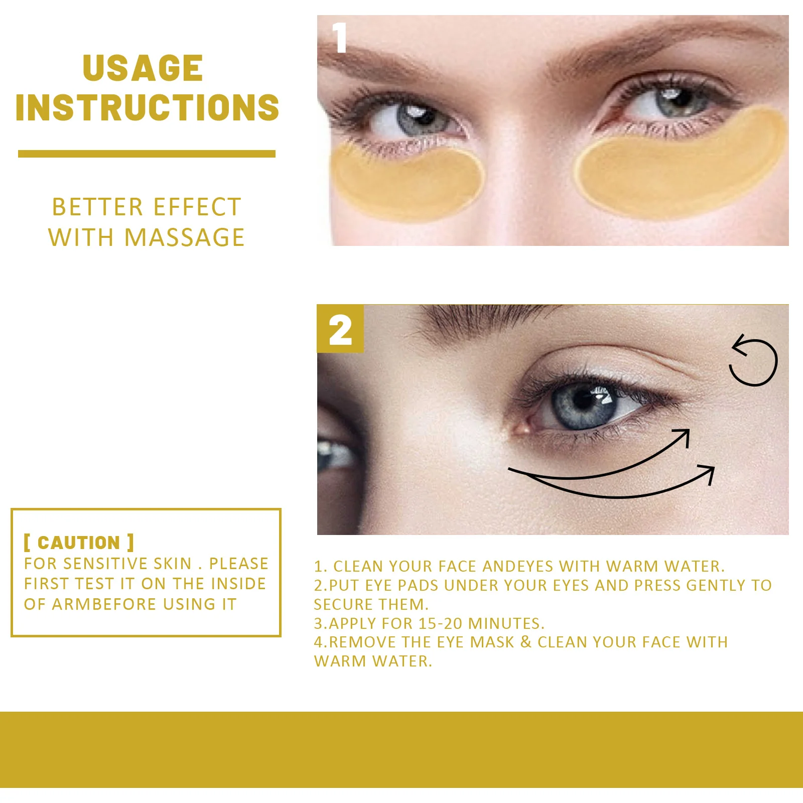 EELHOE 24k Gold Under Eye Patche Collagen Hyaluronic Acid Eye Mask Remove Dark Circles Eye Bags Moisturize Eye Skin Care Patches