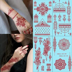 Maroon Henna Stickers for Hands Waterproof Temporary Henna Tattoos for Women Fake Tattoo Brown Henna Decorations Wedding