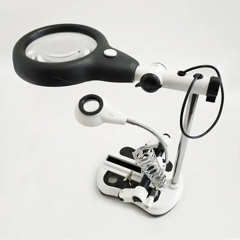 2.5x-10x Plug-in Multi-Lens Magnifier Magnifying Glass with Light LED Attachment for Repair Work High-Definition Desktop Loupe