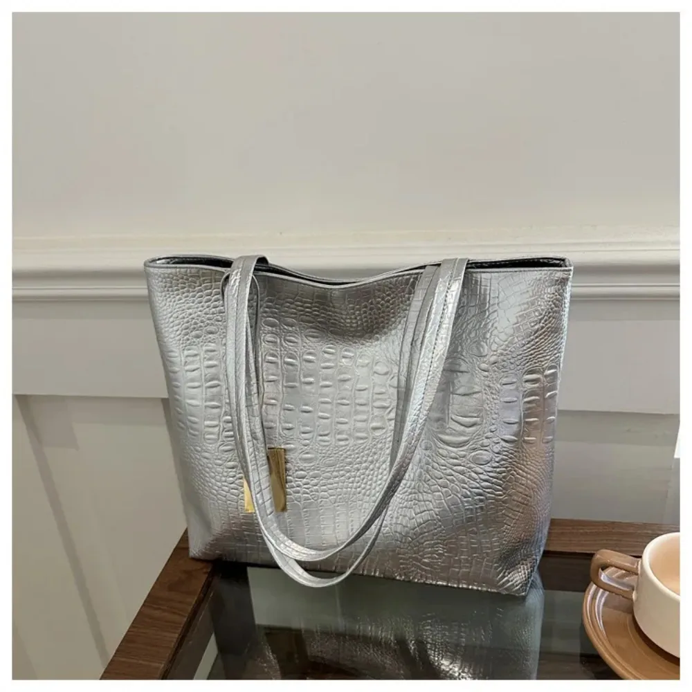 Brand Fashion Casual Women Shoulder Bags Silver Gold Black Crocodile Handbag PU Leather Female Big Tote Bag Ladies Hand Bags