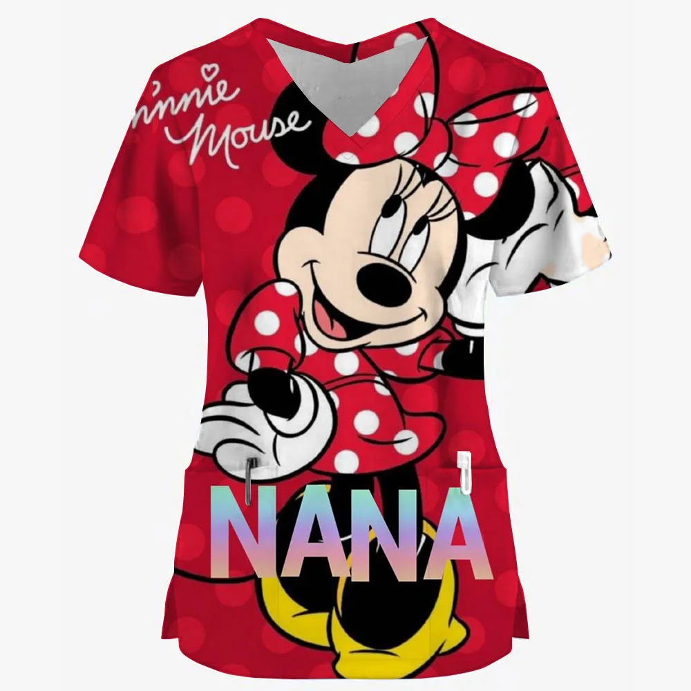 Disney Mickey Stitch Print ​medical uniforms women Nurse Accessories Clinical Uniform Dentist work blouse vet spa Scrub Tops ﻿