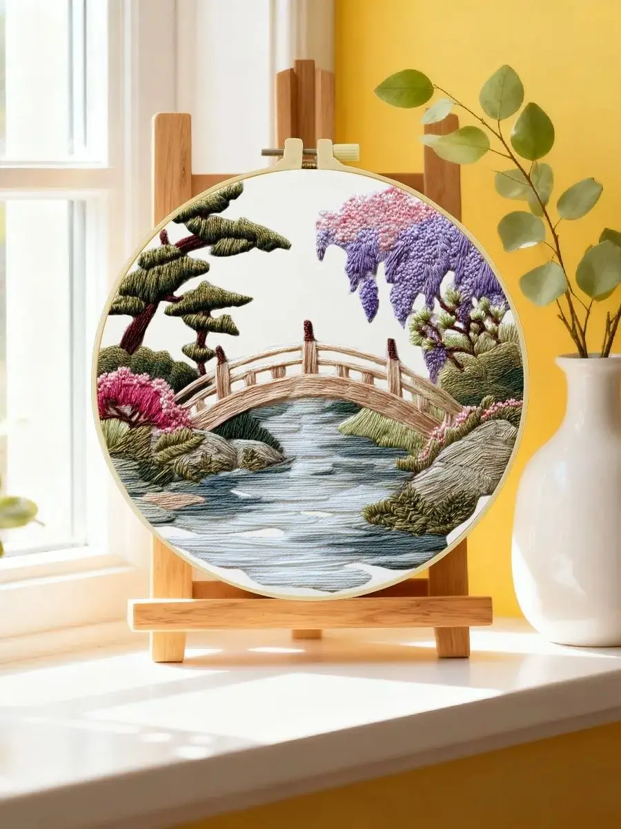 1 Stück 20X20CM/15X15CM 7,87/6,3 Zoll Brücken-Stickerei-Starter-Kit DIY-Kit DIY-Stickerei-Set Handarbeiten Malerei Nadelkunst – Detail 6