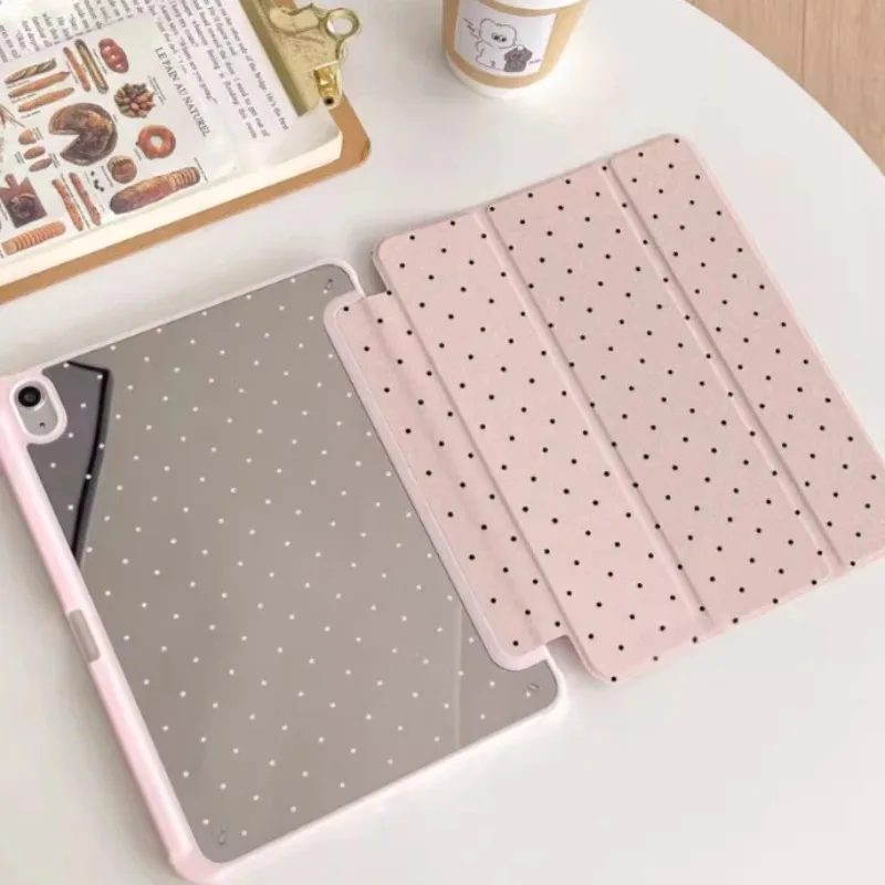 Mirror Black Polka DotNew Tablet Case For iPad Pro 11 12.9in 13 M4 9.7 10.2 5/6th 7/8/9 10 11th MINI 6 7 Air 5 6 7 Trifold Case