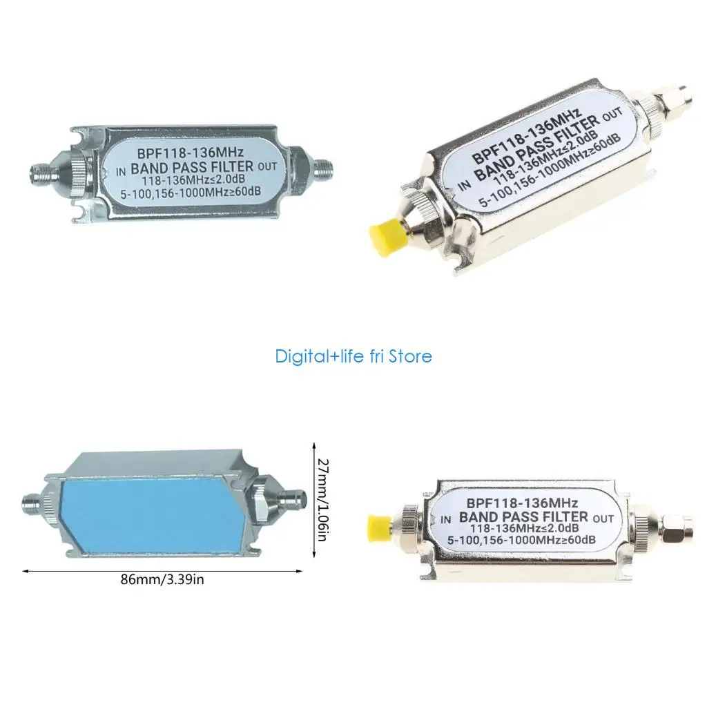

E06D SMA BPF118 BPF118-136MHz Metal Bandpass Filter Easy Connection for Aeronautical Air Frequency Band