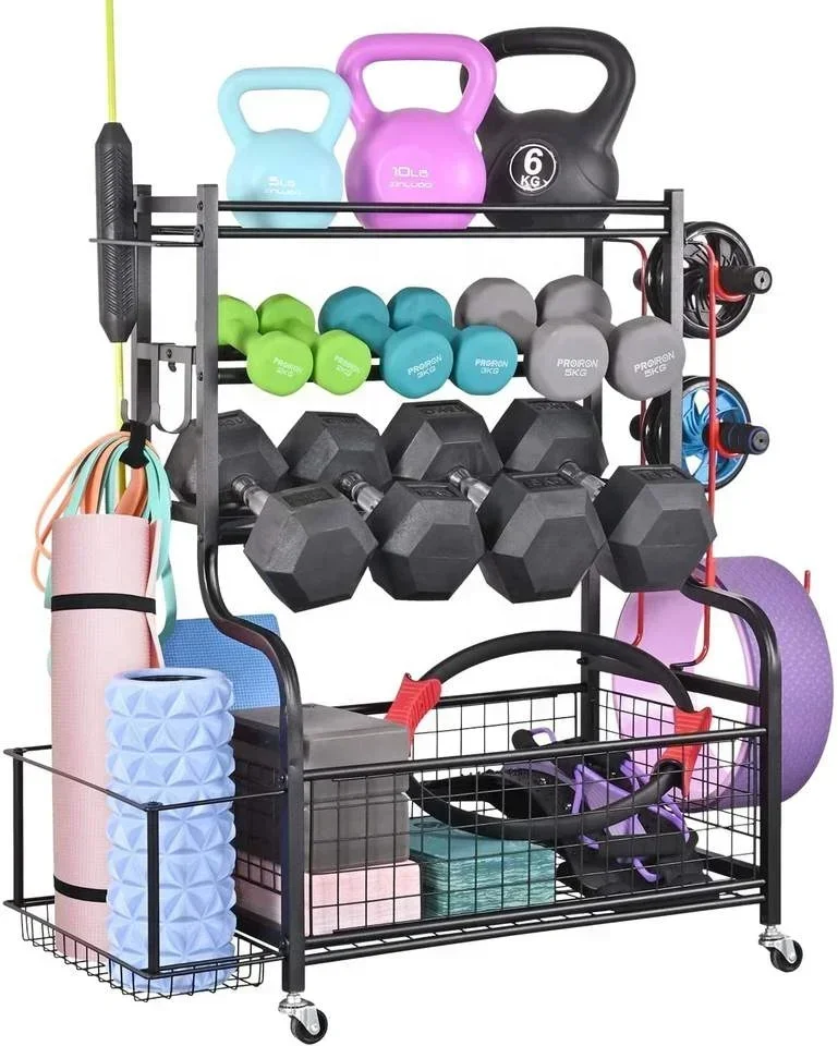 Yoga Mat Storage Rack Home Gym Storage Rack for Dumbbells Kettlebells Foam Roller Resistance Bands Workout Equipment Storage