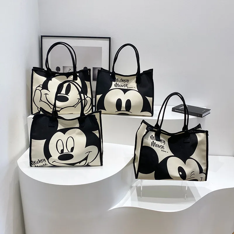 

Mickey Mouse New Cartoon Cute Canvas Shoulder Bag Women's Casual Fashion Tote Bag Large Capacity Lightweight Underarm Bag Disney