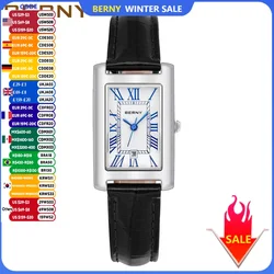 BERNY Tank Watches for Men Calendar Date Quartz Men's Watch Leather Strap Rectangle Dial Classic Dress Male Wristwatch