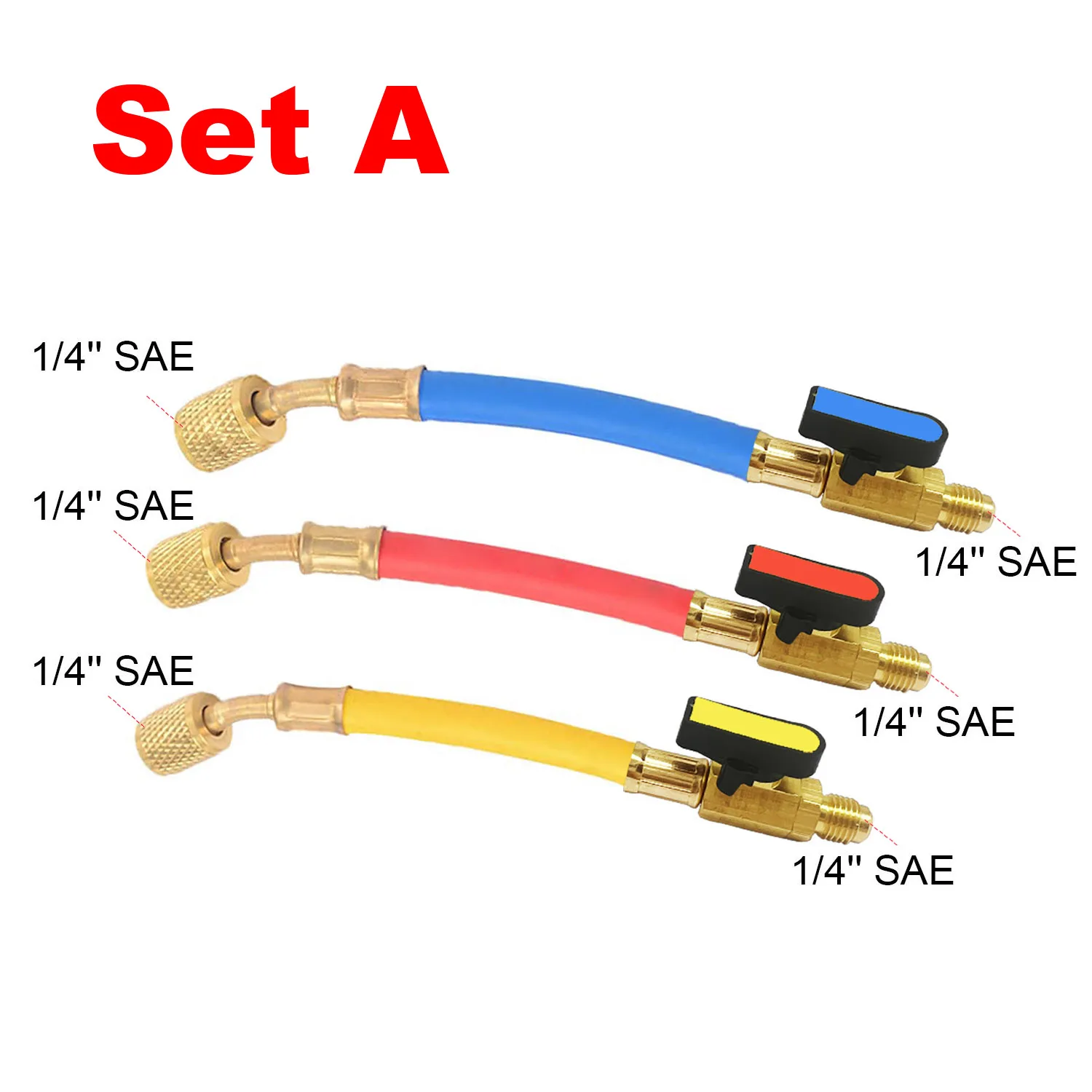 Magnetventil 3pcs R134A R410 R22 800-4000 PSI Manifold Gauge Set A/C Refrigeration Charging Hose HVAC Refrigerant Hoses Set with Ball Valve Weitere Ventile — Detail 3