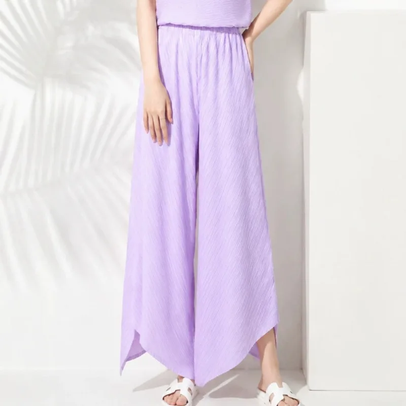 Miyake Pleated 2026 New High-End Pleated Original Casual Versatile Nine-Point Pants Elastic Waist Wide-Leg Pants for Women Pleat