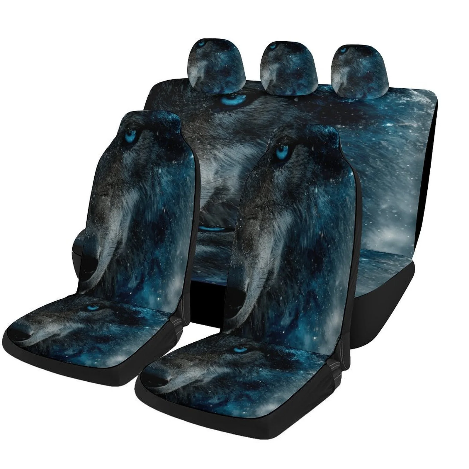 Wolf For Galaxy Designed Car Seat Cover Set For Most Cars, Trendy Novelty High-quality Car Seat Protector Covers Full Set, Unive