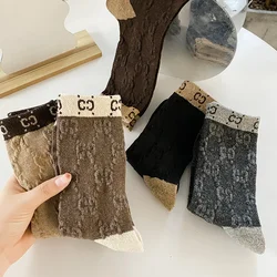 2024 Trendy Women's Thickened Wool Socks Japanese Korean Medium Tube Letter Tide Socks INS Stacking Socks Wholesale