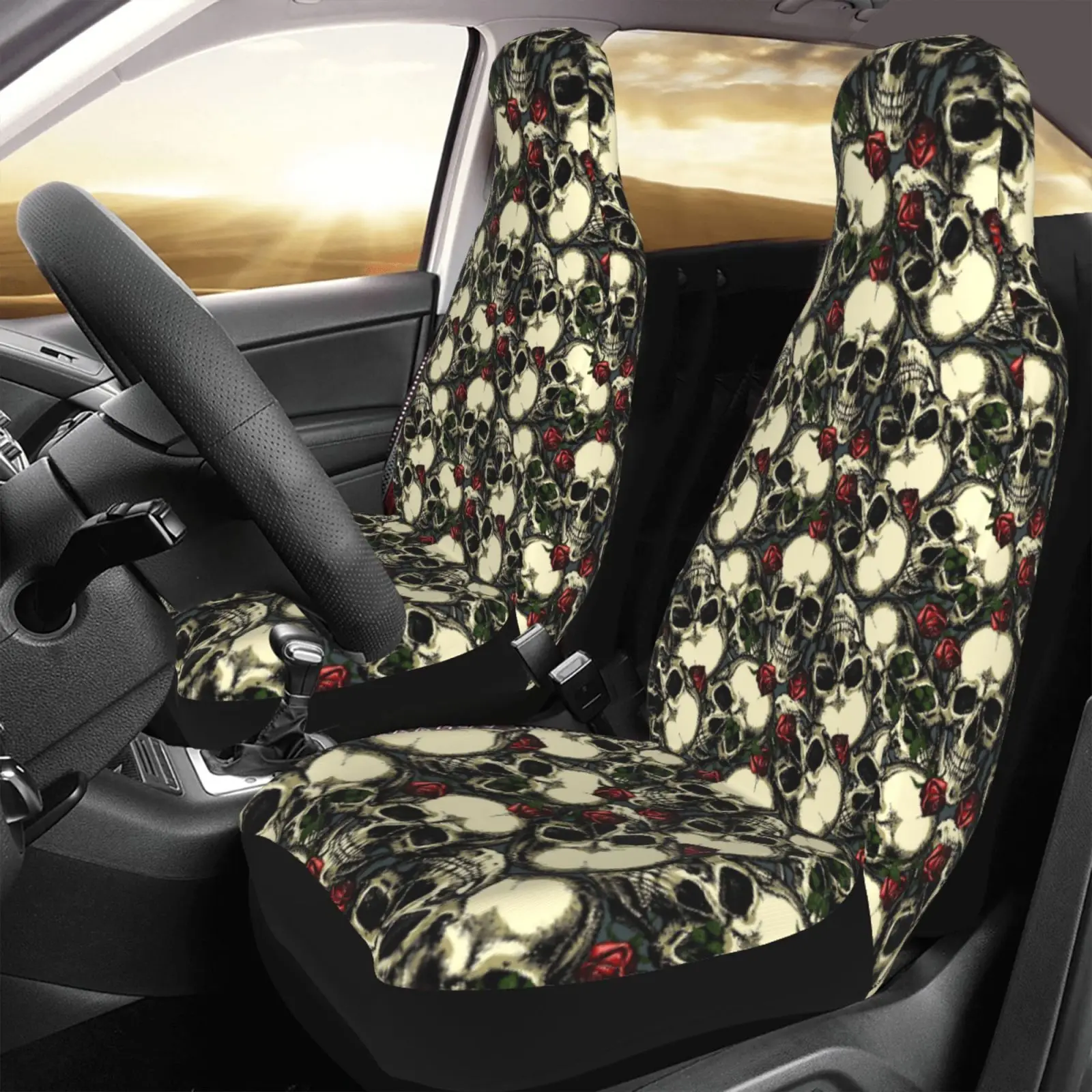 Scary Retro Skull Four Seasons Universal Car Seat Cover - Front 2-Piece Set - Car Seat Cover - Car Accessories