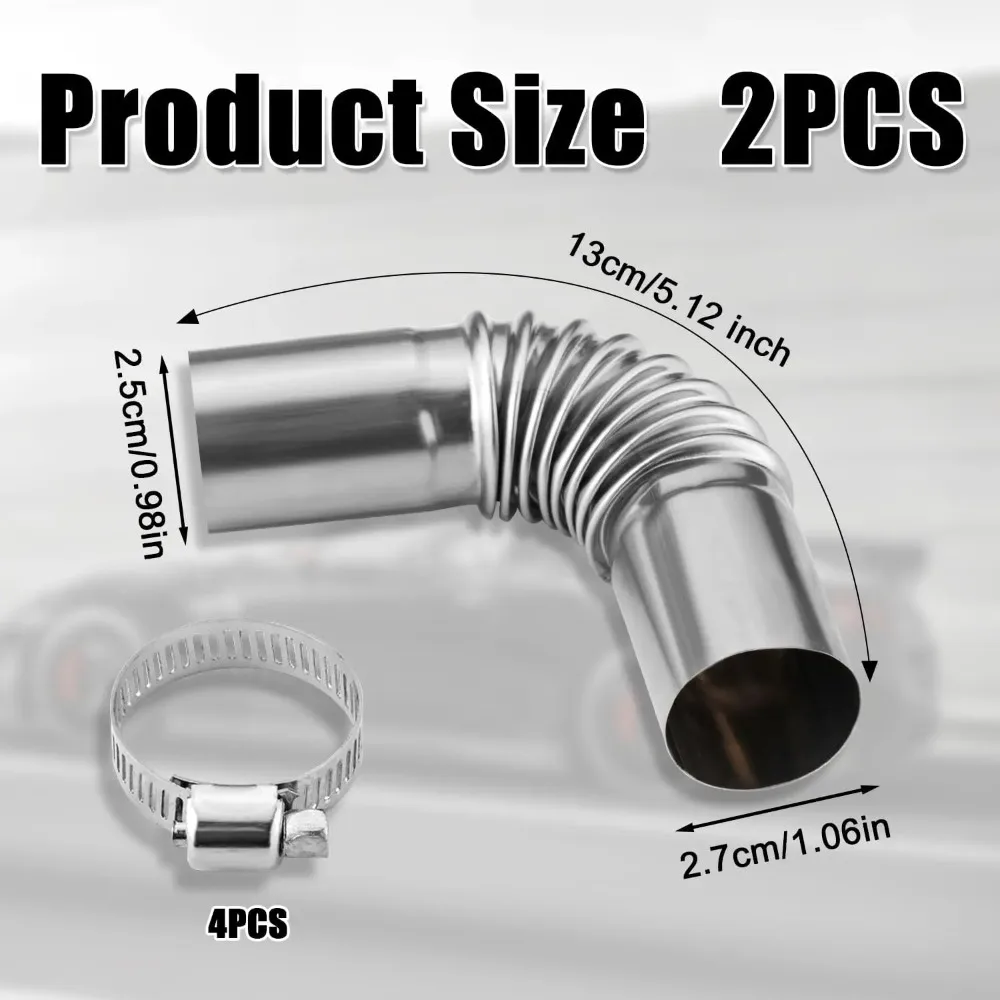 2pcs Stainless Steel 24mm Diesel Heater Exhaust Elbow with 4 Clamps for Webasto Eberspacher Boat Heater 13cm Pipe