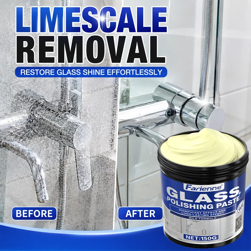 Limescale Removal Glass Polishing Paste Bathroom Cleaner Remove Water Stain Rust Spots for Shower Door Mirror Faucet Stainless