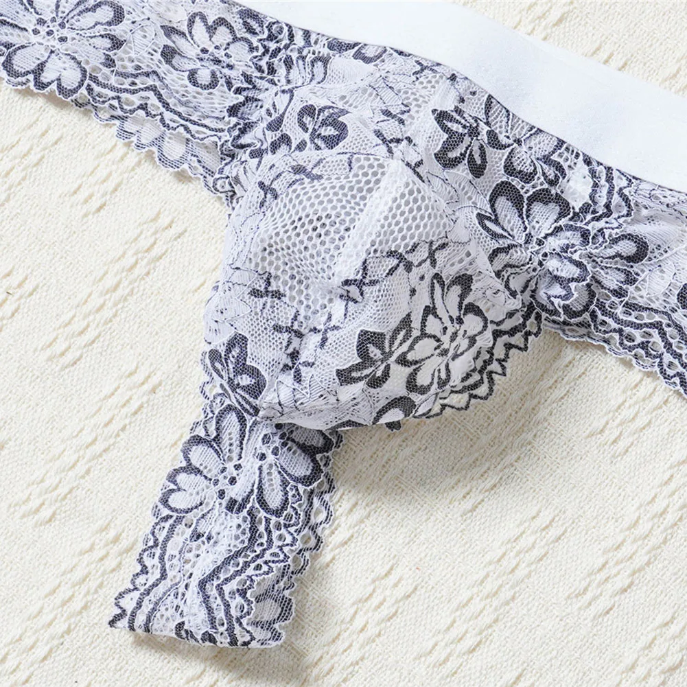 Men Lace Mesh Erotic Underwear For Man Femboy Bulge Pouch Bikini G-String See Through Panties Solid Sexy Accessories Hot Thongs