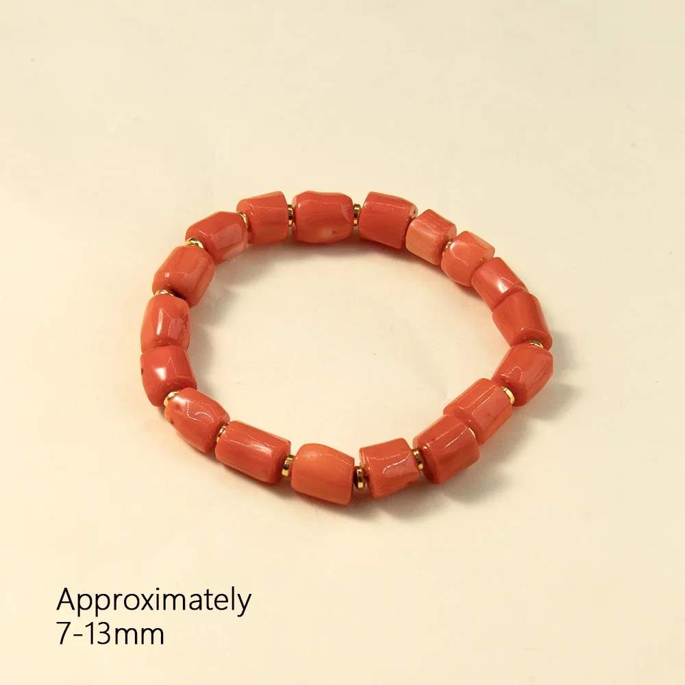 البرتقال المرجان سوار غير النظامية 7x9-13 مللي متر أسطواني المرجان الخرز مع كوبر خزر عازل مجوهرات هدية ارتداء اليومي الرجال المجوهرات #6