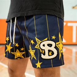 Summer new fashion men's shorts casual quarter pants mesh loose quick dry fitness basketball sports pants