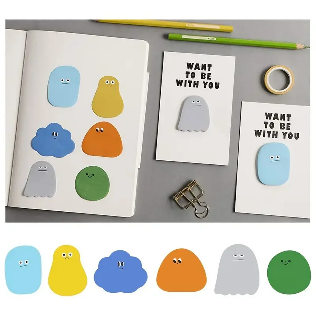 Sugar Bean Biological Series Cute Mini Sticky Notes Self-Stick Message Post-its with Index Tabs 30 Sheets per Pack