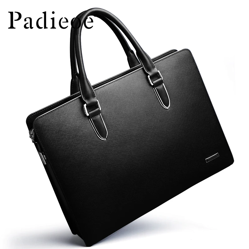 Padieoe Men's Briefcase Genuine Leather Totes Bag for Documents Leather Men's Shoulder Bag Male Cow Skin Business Messenger Bag