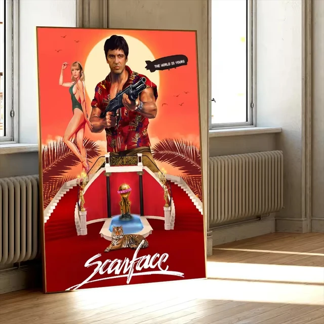 Gangster Movie Scarface Posters Prints Tony Montana with Money Canvas Painting Portrait Wall Art Pictures Living Room Home Decor