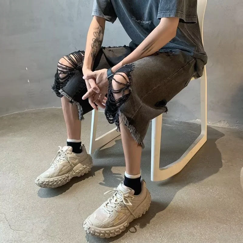 

Summer Thin Men's Jeans orts Loose Straight Leg Five-Quarter Pants Korean Sle Trendy Japanese Sle Casual Youth Jeans