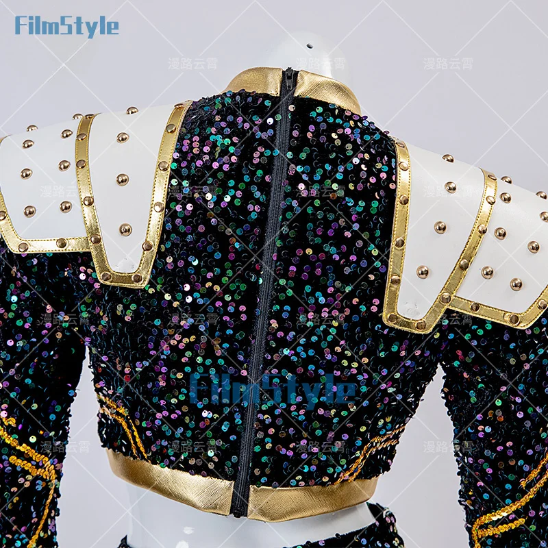 

Anime KPop Demon Hunters Zoey Cosplay Costume Wig Black Gold Stage Outfit Huntrix Uniform Halloween Party Women Girls Carnival