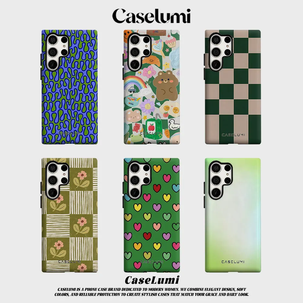 Green & Blue Wiggle For Samsung Galaxy Phone Case S23 S20 S25 FE S24 Plus S26 Ultra 2-IN-1 Shockproof Bumper Hard PC