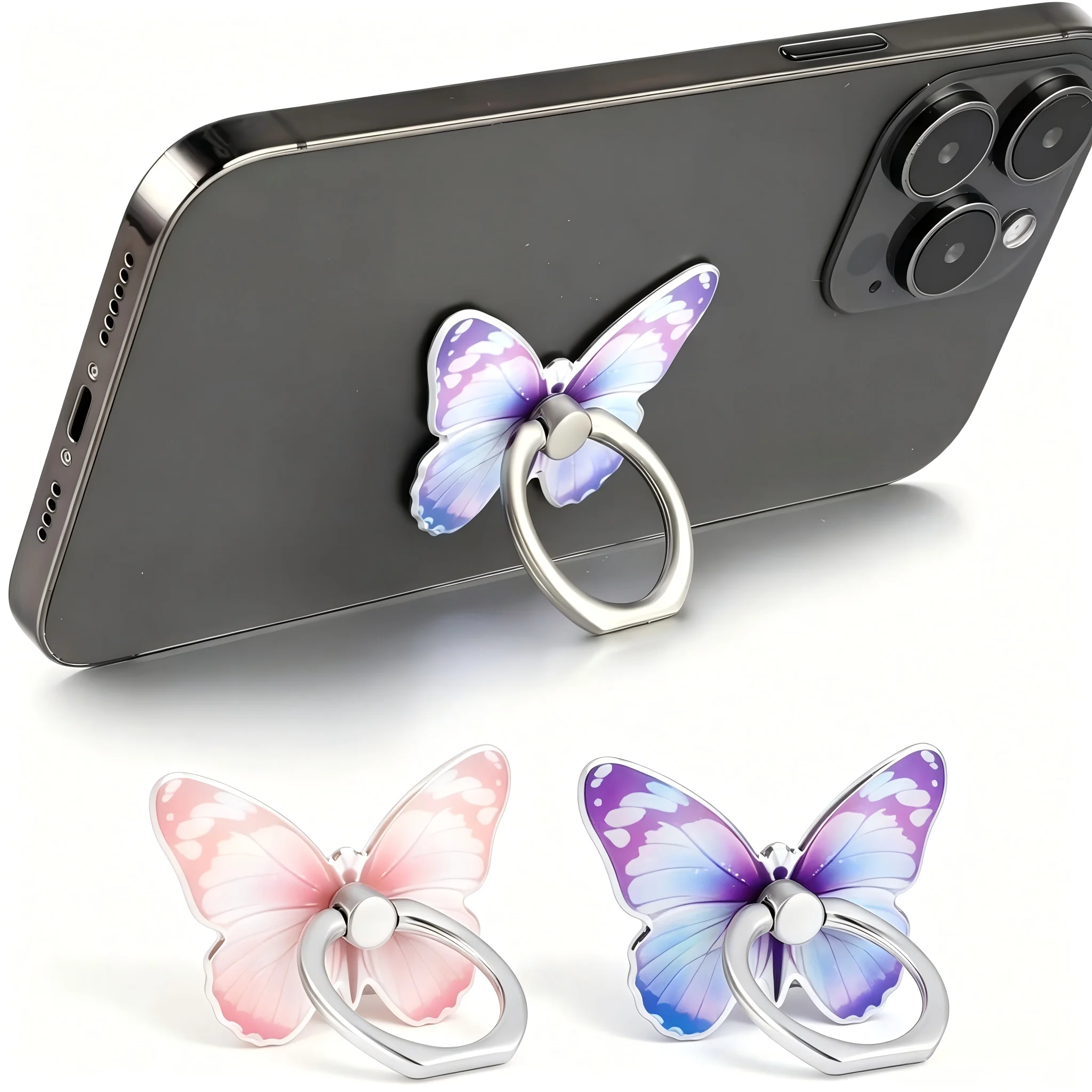 

1Pcs Multicolor Butterfly Phone Ring Holder, 360° Adjustable Cell Phone Stand, Finger Grip Kickstand for Most Phones, Cute Butterfly Holder for Women Girls