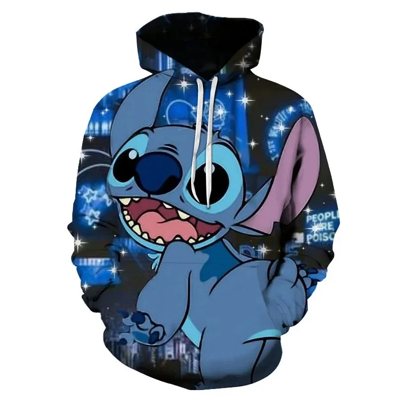 Disney Lilo Stitch Pullover Hoodies Long Sleeve Sweatshirt Boys Girls Men Women Clothes Parent-child Cartoon Tops Coat