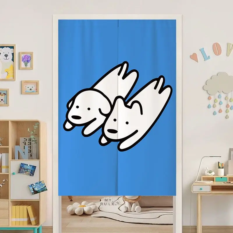 VIKAMA Simple Line Running Puppy Noren Split Door Curtain Room Divider Privacy Curtain for Kids Bedroom Modern Home Decor